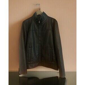 Roundtree & York Men’s Jacket Size Medium Brown Faux Leather & Fur Zipper Front